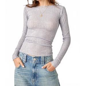 Women's Long Sleeve Ribbed Top - Gray